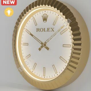 Presidential-Style "Illuminated" Dealer Display Wall Clock – Gold & White Fluted Bezel (USB Dimmable)